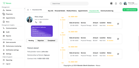 Screenshot of patient dashboard in healthcare software